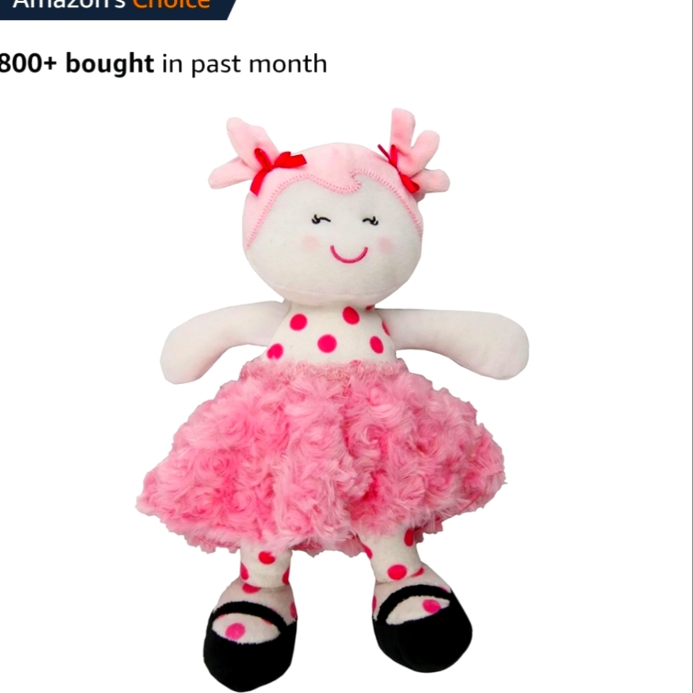 Pink Polka Dot Plush Doll stitched face New No tags